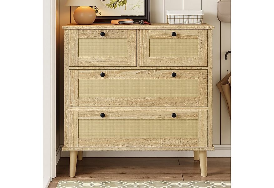 Merax Sideboard mit 4 Rattanschubladen & Massivholzbeinen (80 L x 40 B x 80 günstig online kaufen