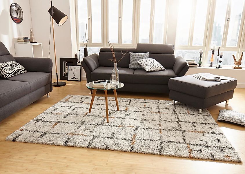 HANSE Home Hochflor-Teppich "Grid" rechteckig 30 mm Höhe Shaggy, Boho, Flok günstig online kaufen