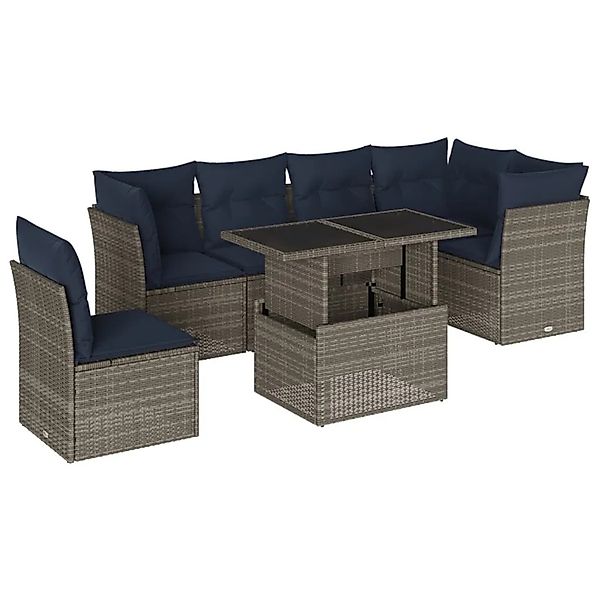 vidaXL 7-Tlg Gartensofa-Set mit Kissen Grau Polyrattan 3266621 günstig online kaufen