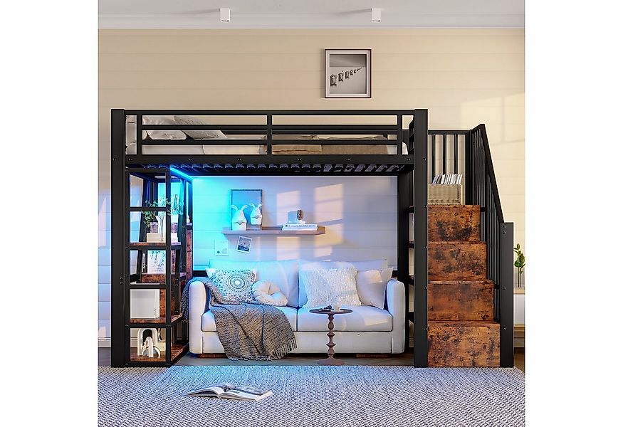 Odikalo Hochbett Metallbett 90x200 140x200 mit Stauraum,LED (Hochbett, 90 x günstig online kaufen