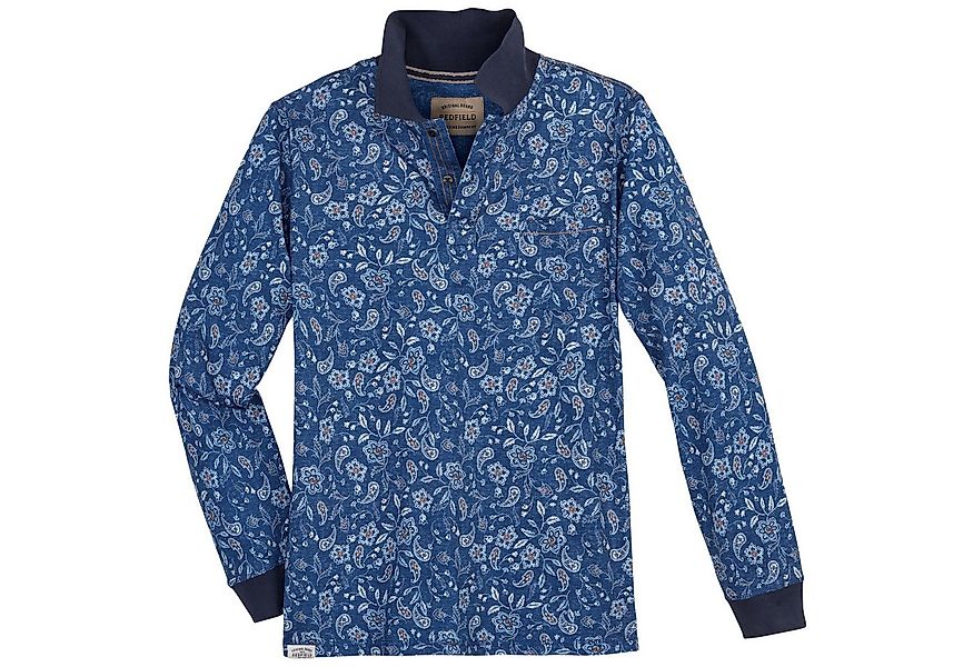 redfield Langarm-Poloshirt Redfield XXL Langarm-Polo Paisleymuster denimbla günstig online kaufen