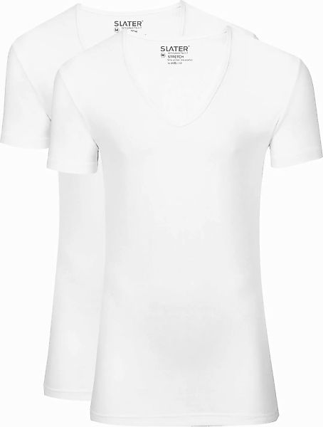 Slater 2er-Pack Stretch T-shirt Tiefer V-Ausschnitt Weiß - Größe XXL günstig online kaufen