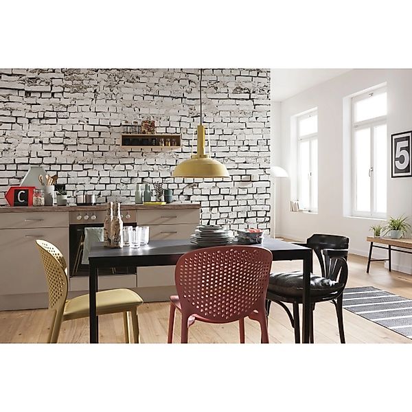 Sanders & Sanders Fototapete Ziegel Grauweiß 368 x 254 cm 612248 günstig online kaufen