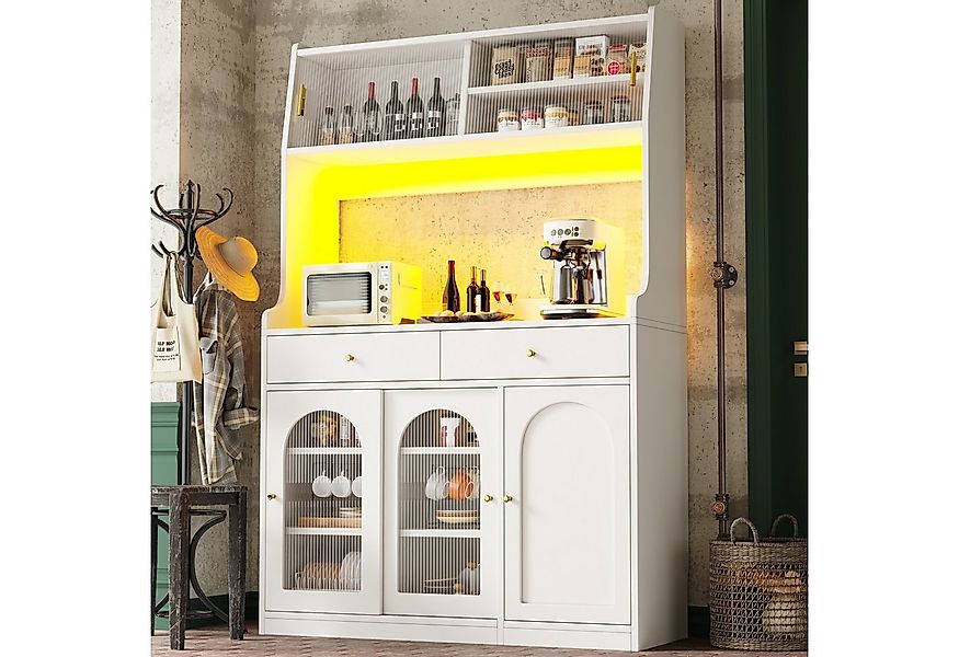 Flieks Küchenbuffet mit LED-Beleuchtung, Glas-Schiebetüren und Schubladen ( günstig online kaufen