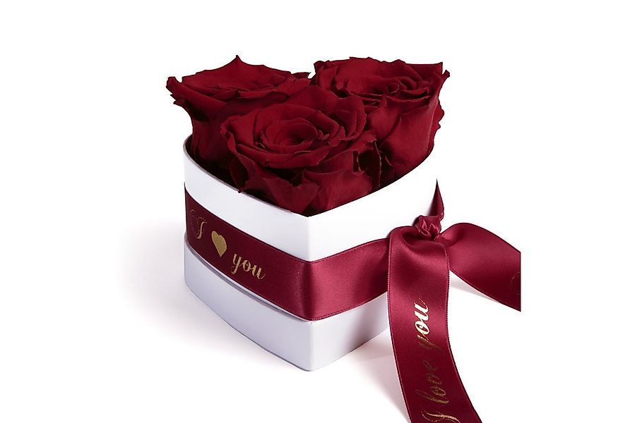 Kunstblume Rosenbox Herz 3 konservierte Infinity Rosen in Box I Love You Ro günstig online kaufen