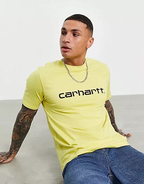 Carhartt WIP – T-Shirt mit Schriftzug in Gelb günstig online kaufen