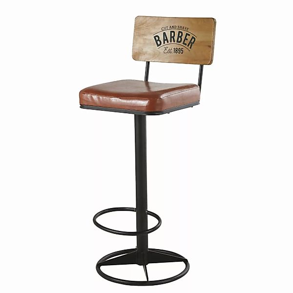 Sedia da bar in metallo nero con seduta marrone günstig online kaufen