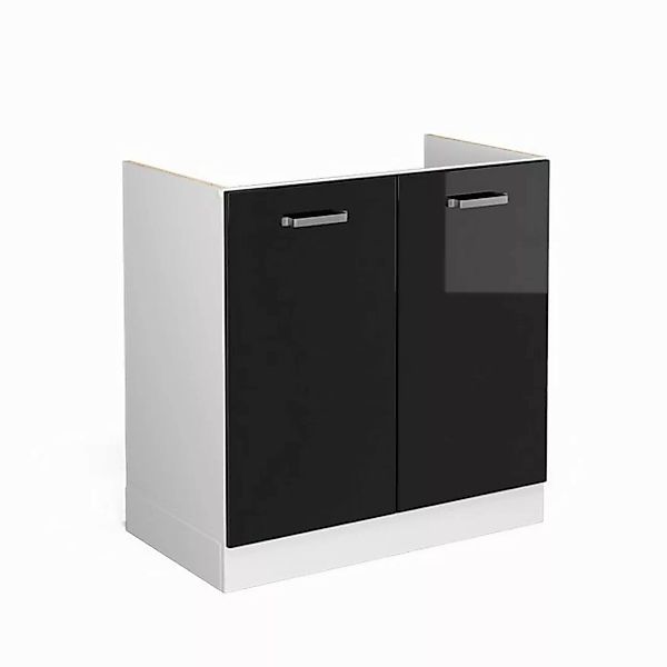 Vicco Spülenunterschrank R-Line, Schwarz Hochglanz/Weiß, 80 cm, AP Eiche günstig online kaufen