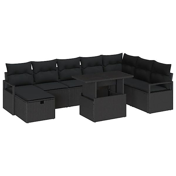 vidaXL Garten-Sofa-Set mit Kissen 9-Tlg Schwarz Poly Rattan 3361152 günstig online kaufen