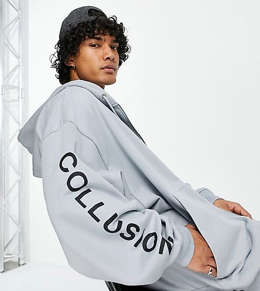 COLLUSION – Extreme Oversize-Kapuzenjacke in Grau mit Logo und durchgehende günstig online kaufen