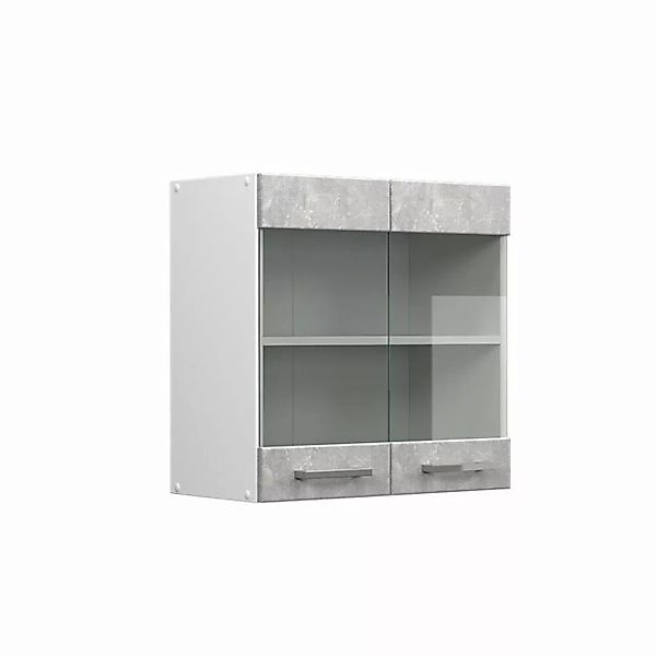 Vicco Schranksystem R-Line, Beton/Weiß, 60 cm mit Glastüren günstig online kaufen