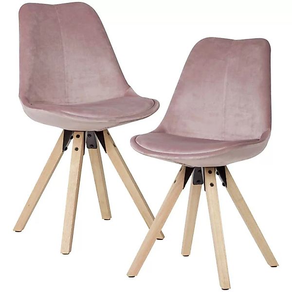 Esstisch Stühle in Rosa Samt Massivholzgestell (2er Set) günstig online kaufen