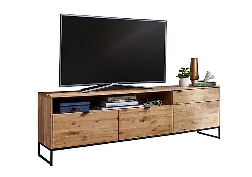 Main Möbel Vitrine TV Element 180x57cm "Hamburg" Wildeiche & Stahl schwarz günstig online kaufen