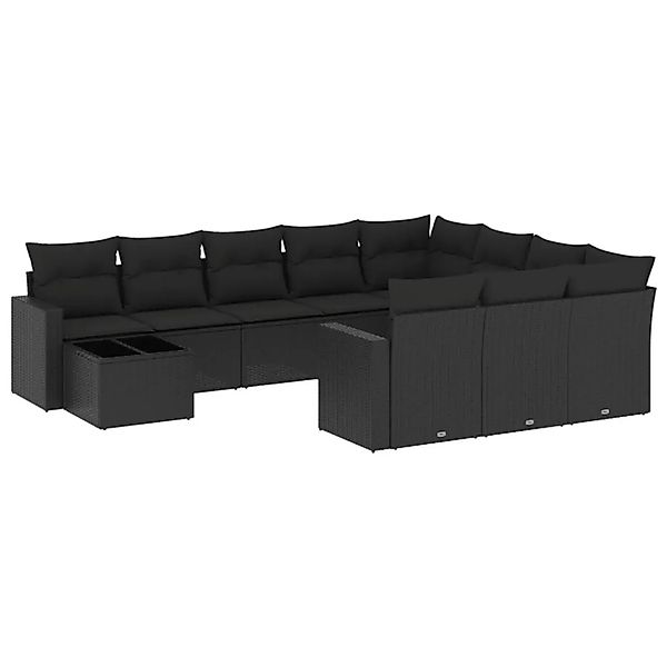 vidaXL 11-Tlg Garten-Sofagarnitur mit Kissen Schwarz Poly Rattan 3251862 günstig online kaufen