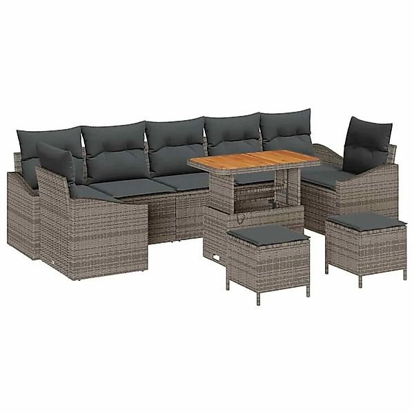 vidaXL Gartensofa-Set mit Kissen mit Speicher 10 Stk Grau Poly Rattan 33645 günstig online kaufen