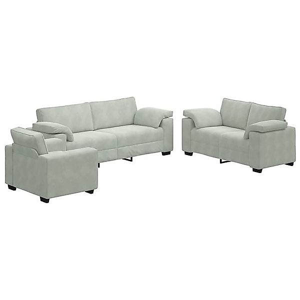 vidaXL Sofa 3-tlg. Sofagarnitur mit Kissen Hellgrau Samt günstig online kaufen