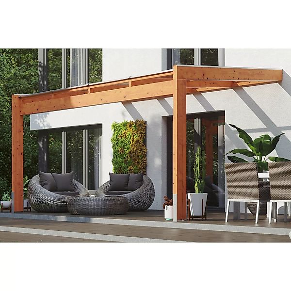 Skan Holz Terrassenüberdachung Novara 450 cm x 309 cm Eiche hell günstig online kaufen