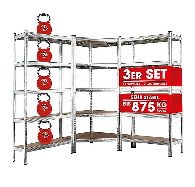 EASYmaxx Schwerlastregal 180x90x40 cm, Eckregal & 2 Lagerregal, 3-tlg., 175 günstig online kaufen