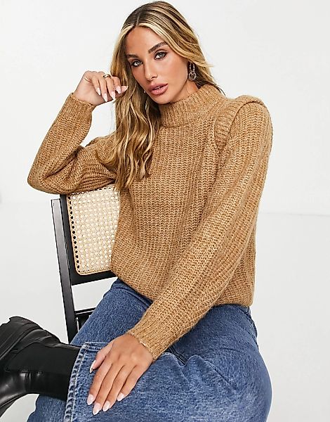 Vero Moda – Hochgeschlossener Pullover mit strukturierten Schultern in Came günstig online kaufen