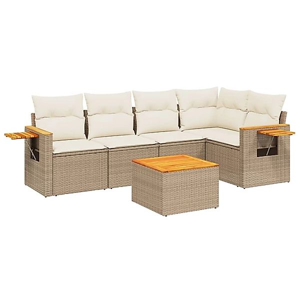 vidaXL 6-Tlg Garten-Sofagarnitur mit Kissen Beige Poly Rattan 3259195 günstig online kaufen