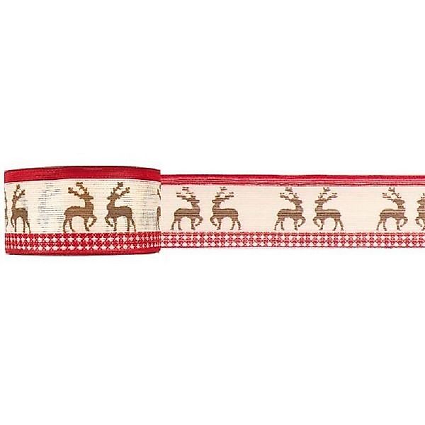 HOME FASHION Dekoband Dekoband Hirsch, rot, Stoff mit Drahtkante ca. 4cm x günstig online kaufen