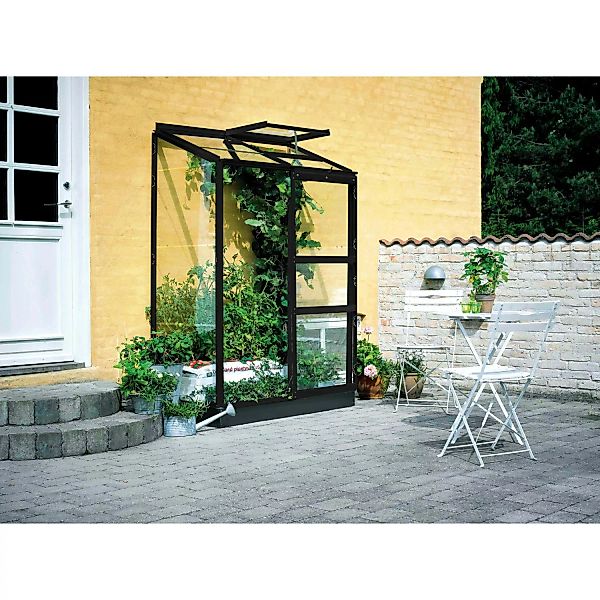 Halls Anlehngewächshaus Altan 2 mit 3 mm Blankglas Schwarz 0,9 m² günstig online kaufen