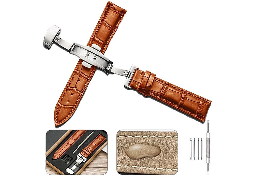 BTTO Smartwatch-Armband Leder Uhrenarmband mit Edelstahl Silber Schnalle, A günstig online kaufen