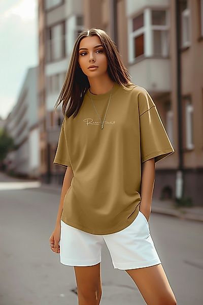 Reichstadt Oversize-Shirt Casual Oversize T-Shirt 23RSW044 Khaki XL mit Sti günstig online kaufen