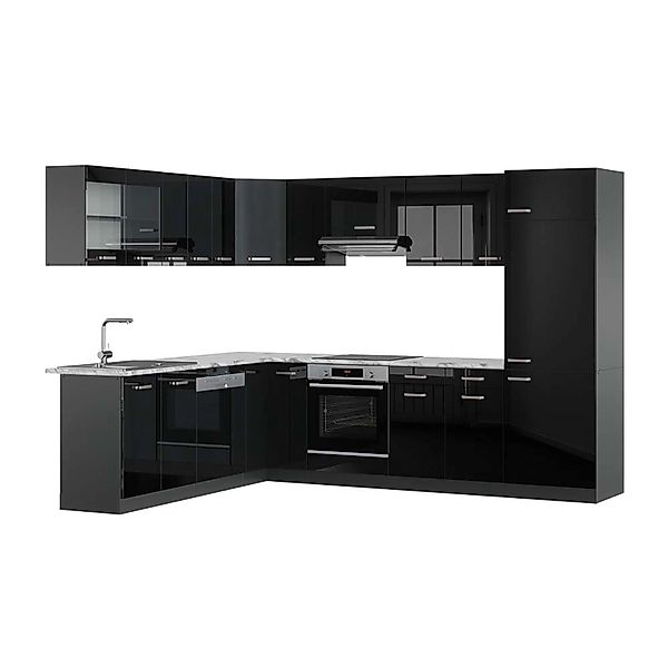 Vicco R-Line Eckküche Schwarz Hochglanz/Anthrazit 227 x 287 cm AP Marmor günstig online kaufen