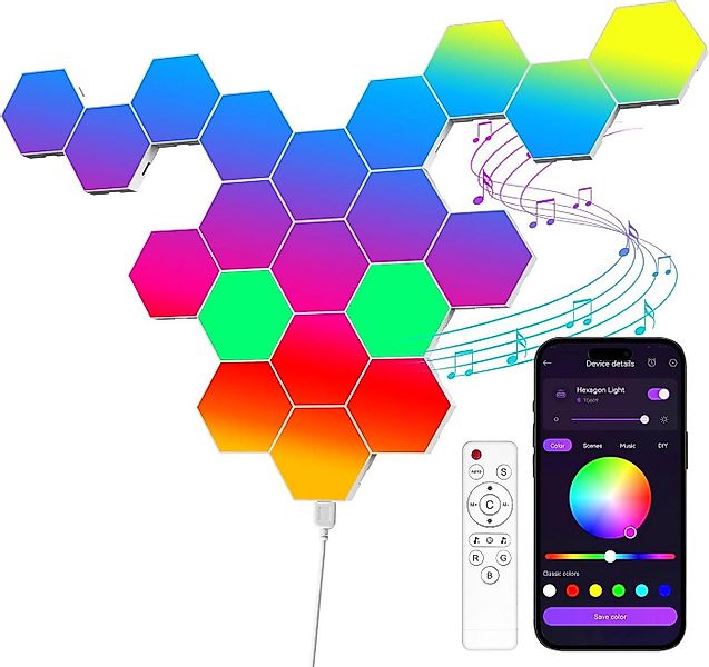 Athlix LED Wandleuchte LED Hexagon Panel Sechseck Wandbeleuchtung RGB Bluet günstig online kaufen