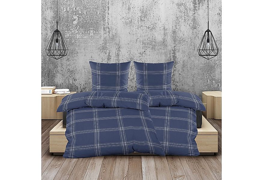Casa Colori Bettwäsche Kariert Marineblau 135x200 Biber 100% Baumwolle, Bib günstig online kaufen