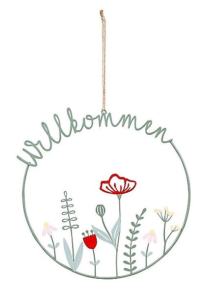Levandeo® Metallbild, Willkommen Schild Ø30cm Türkranz Frühling Grün Wiese günstig online kaufen