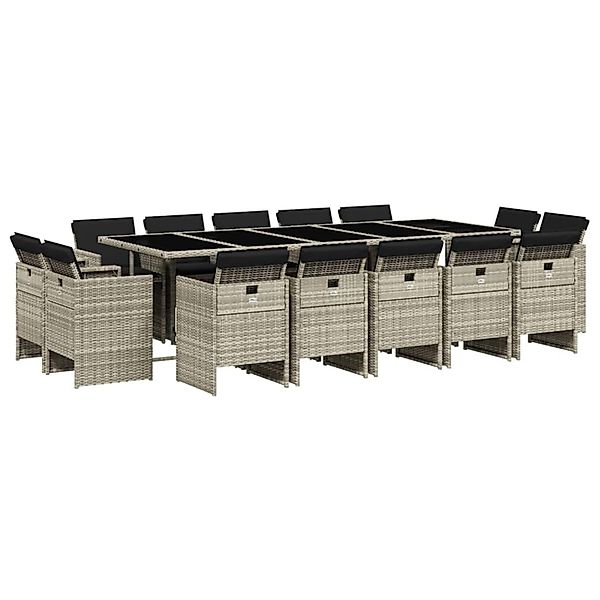 vidaXL 15-Tlg Garten-Essgruppe mit Kissen Hellgrau Poly Rattan 3277822 günstig online kaufen