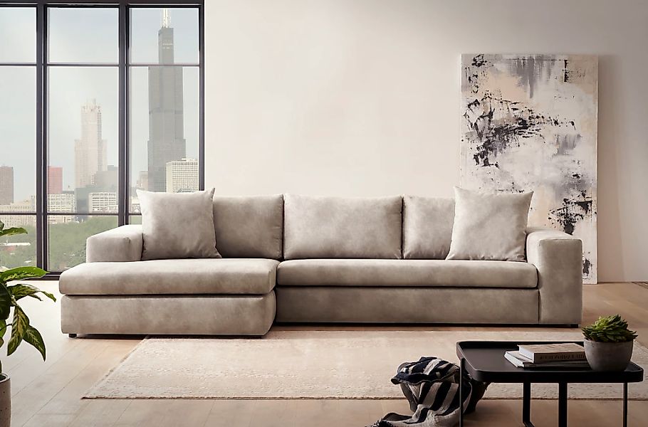 Home affaire Ecksofa "SLEETLAND XXL in Samtvelours oder Vintage-Leder-Optik günstig online kaufen