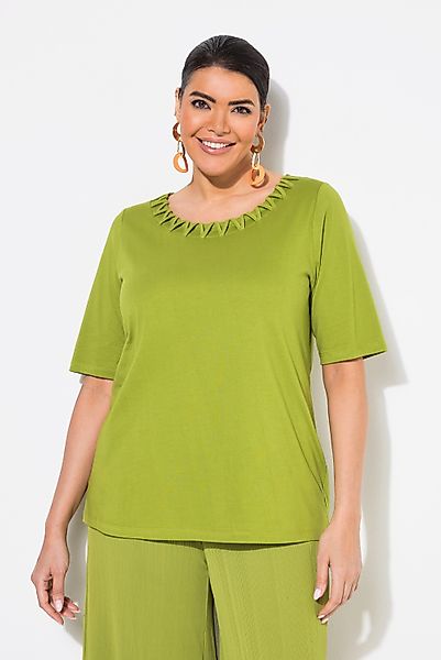Ulla Popken Longtop T-Shirt Flecht-Zierkante Rundhals günstig online kaufen