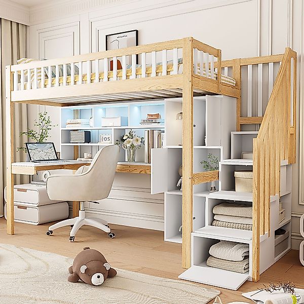 Flieks Hochbett Kinderbett 90x200cm mit Ambientelicht, günstig online kaufen