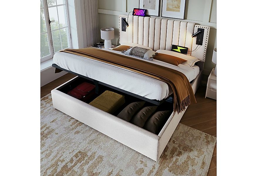 HAUSS SPOLE Polsterbett 160x200 Leselicht mit USB Ladefunktion Kopfteil, Be günstig online kaufen