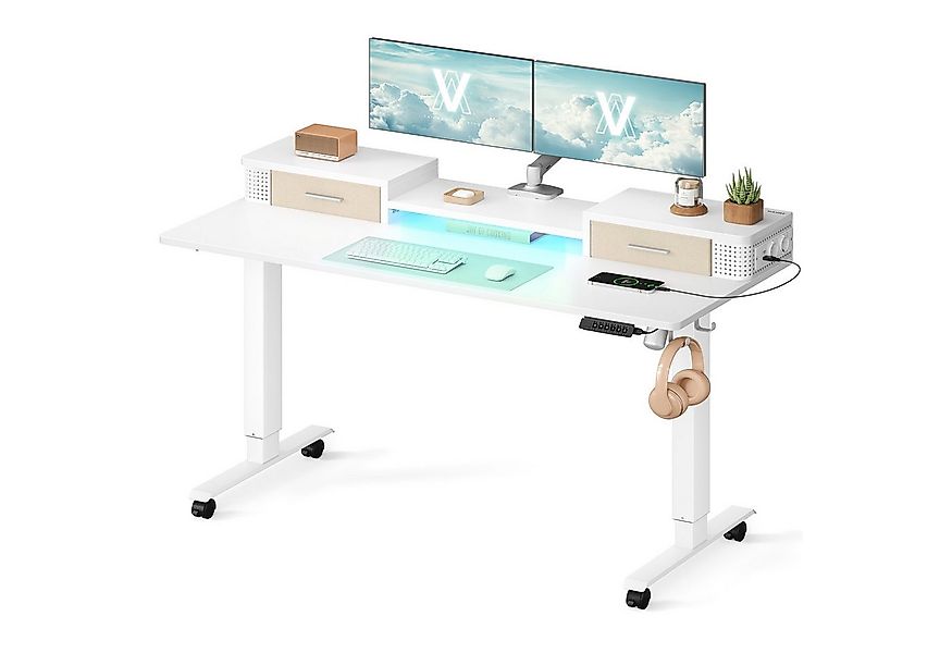 VASAGLE Schreibtisch höhenverstellbar elektrisch, mit 2 Schubladen, 2 AC-St günstig online kaufen