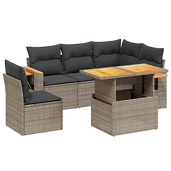 vidaXL 6-Tlg Garten-Sofagarnitur mit Kissen Grau Poly Rattan 3273524 günstig online kaufen