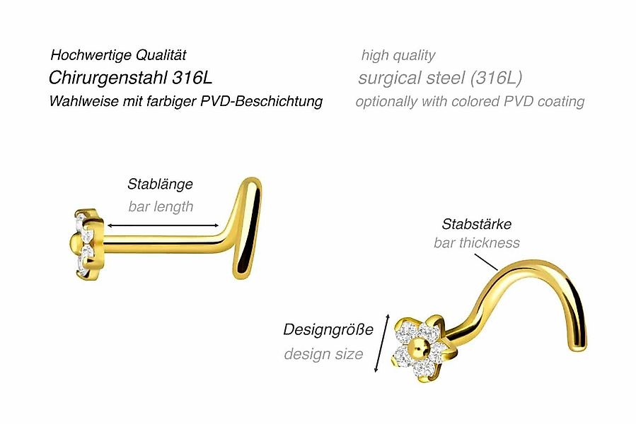 PIERCINGLINE Nasenpiercing Chirurgenstahl Nasenstecker Spirale KRISTALLBLUM günstig online kaufen