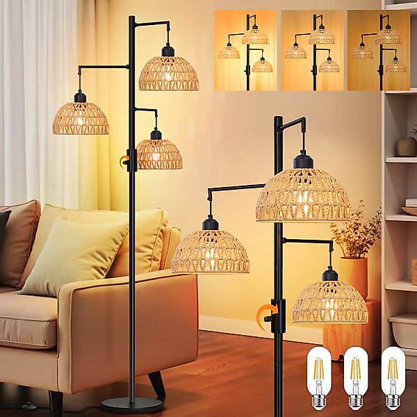 MUPOO Stehlampe LED Stehlampe,Rattan Boho LED günstig online kaufen