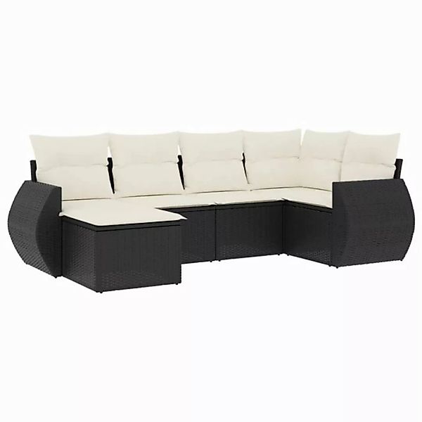 vidaXL Sofaelement 6-tlg. Garten-Sofagarnitur mit Kissen Schwarz Poly Ratta günstig online kaufen