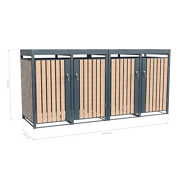 Westmann Mülltonnenbox Planta 4 x 240, Anthrazit/Holzoptik 84 x 264 x 124,5 günstig online kaufen