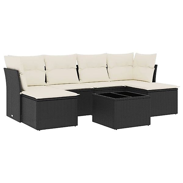 vidaXL 7-Tlg Garten-Sofagarnitur mit Kissen Schwarz Poly Rattan 3249855 günstig online kaufen