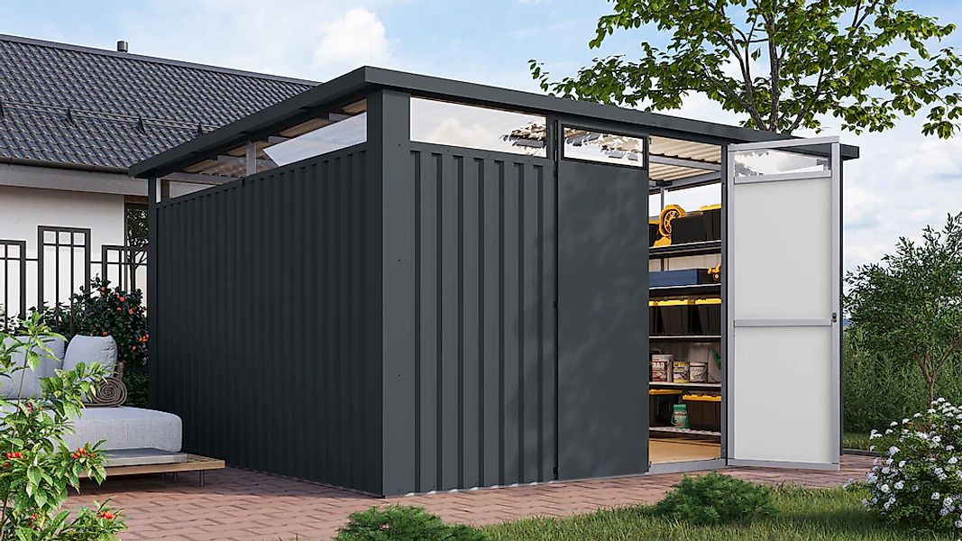 Karibu Gartenhaus "Østen 4, aus Metall, mit Lichtband aus Kunststoff", in v günstig online kaufen