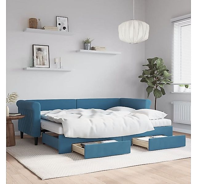vidaXL Bett, Tagesbett Ausziehbar mit Schubladen Blau 80x200 cm Samt günstig online kaufen