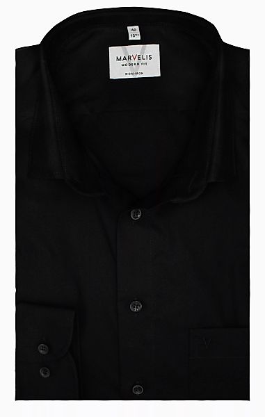 MARVELIS Businesshemd Schwarz, Modern Fit, Bügelfrei, günstig online kaufen