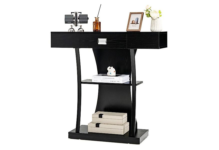 COSTWAY Konsolentisch, Schmal mit Schubladen, schwarz Flurtisch günstig online kaufen
