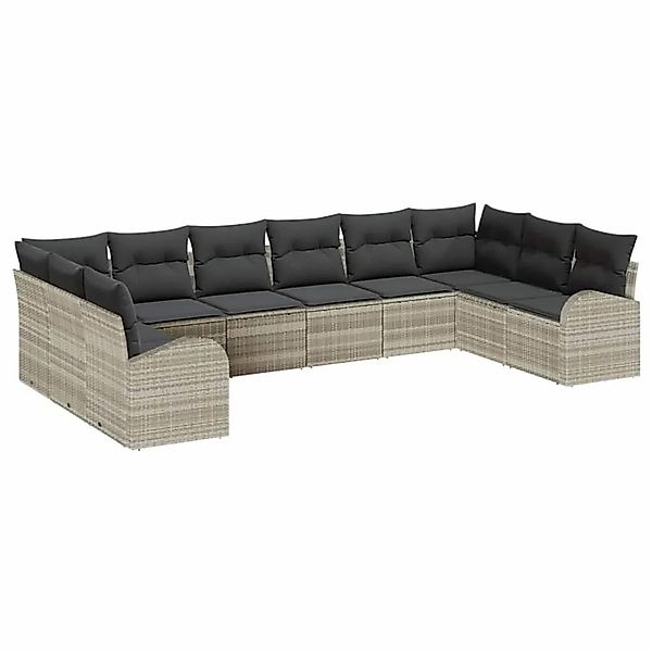 vidaXL Sofa Set mit Kissen mit Speicher 10-Tlg Hellgrau Poly-Rattan 3354891 günstig online kaufen