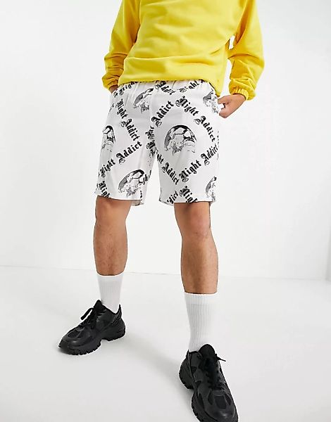 Night Addict – Jersey-Shorts mit Retro-Print in Weiß, Kombiteil günstig online kaufen